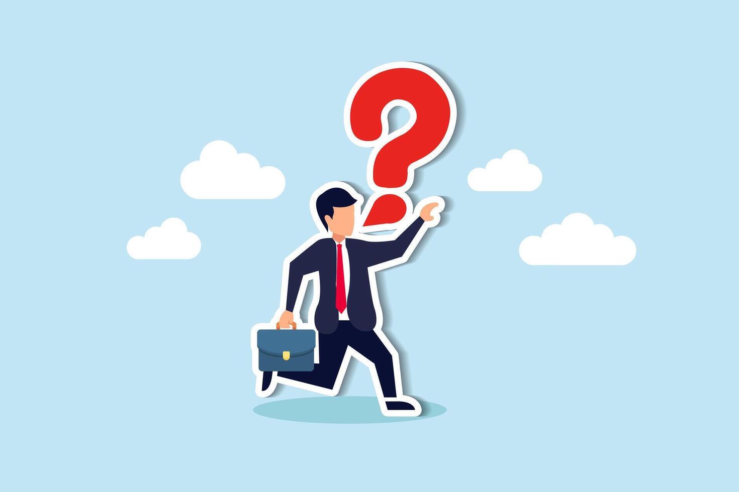 Ask business queries to seek answers, vocalize to garner support in resolving work issues concept, brave confident businessman speak out loud with speech bubble question mark symbol. vector