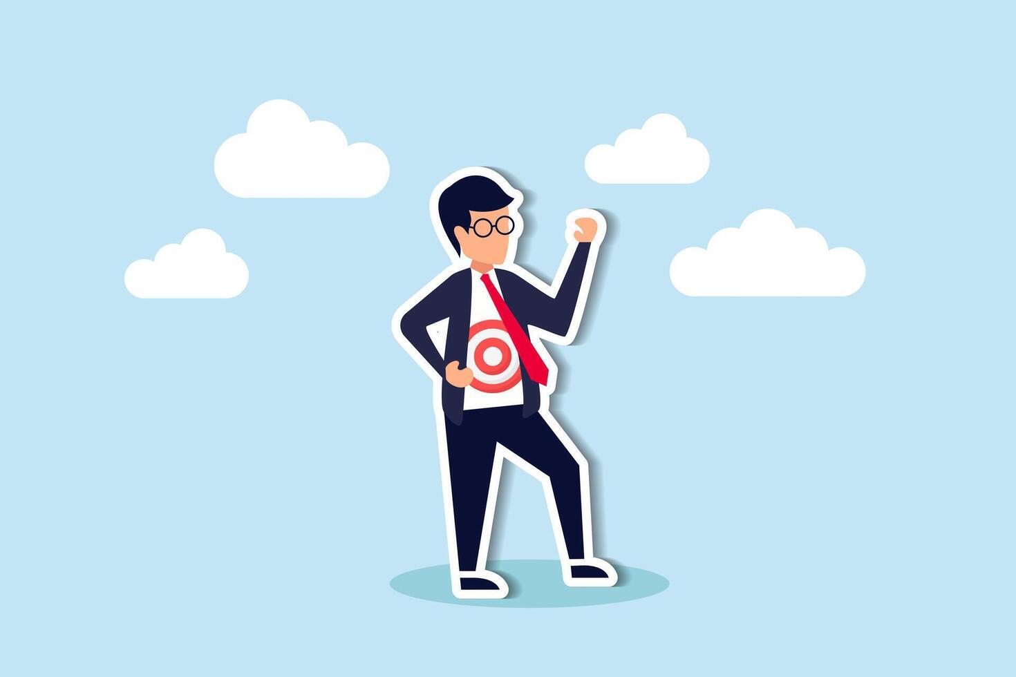 Recruiting target candidates, headhunting in HR, and finding the right audience in marketing are essential concept, businessman wearing eyeglasses tearing his suit reveal target symbol on his shirt. vector