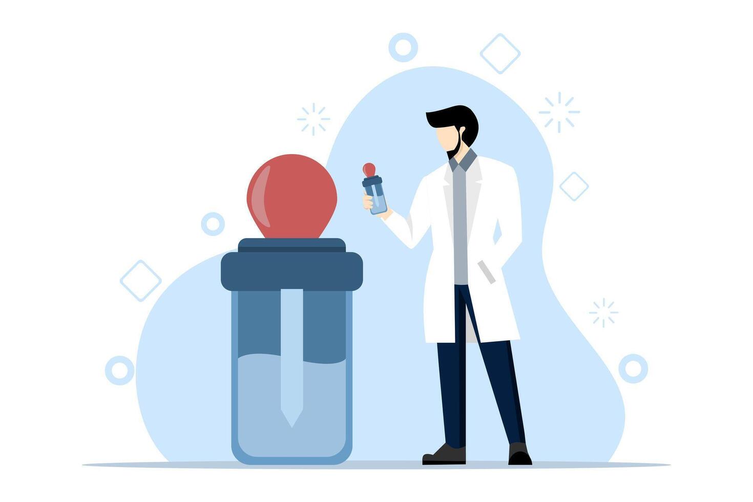 Doctors or beauticians present herbal oil serums for aromatherapy or other alternative health care methods. Concept Concept of alternative herbal medicine and cosmetics. Flat vector illustration.