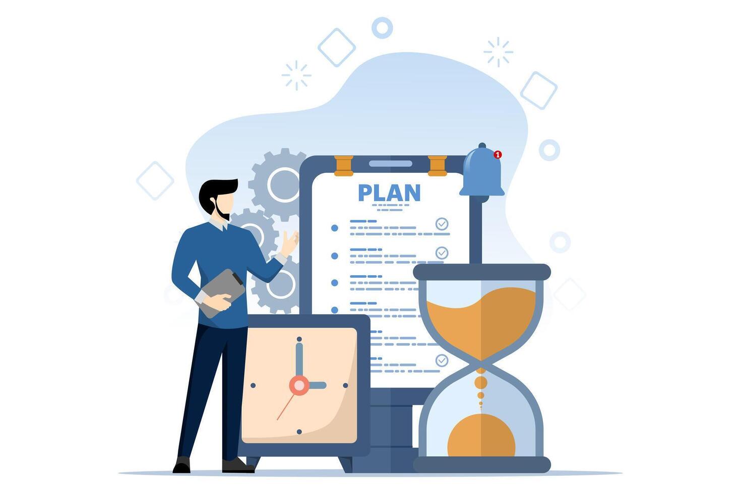 Business time management, deadline concept, planner, startup, calendar, business strategy planning, project management. Task planning. Data analysis and analytics start up vector illustration banner.