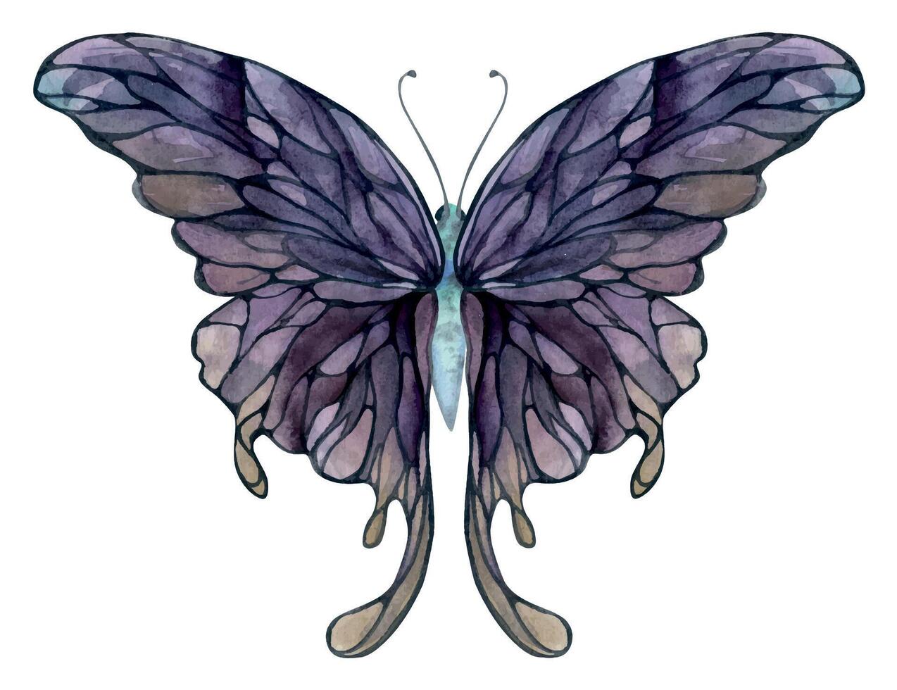 mano dibujado acuarela ilustración mariposa hada alas joya cristal insecto polilla. amatista charoita fluorita ametrina. soltero objeto aislado en blanco antecedentes. diseño imprimir, comercio, boda, cumpleaños vector