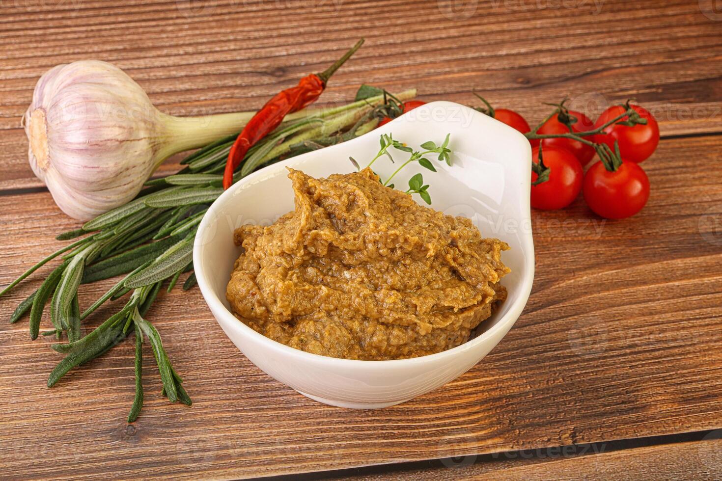 Jewish eggplant dip with oil photo