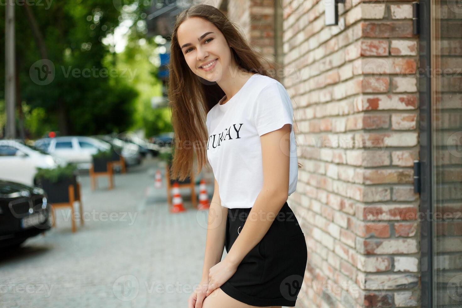 de cerca Moda mujer retrato de joven bonito de moda niña foto