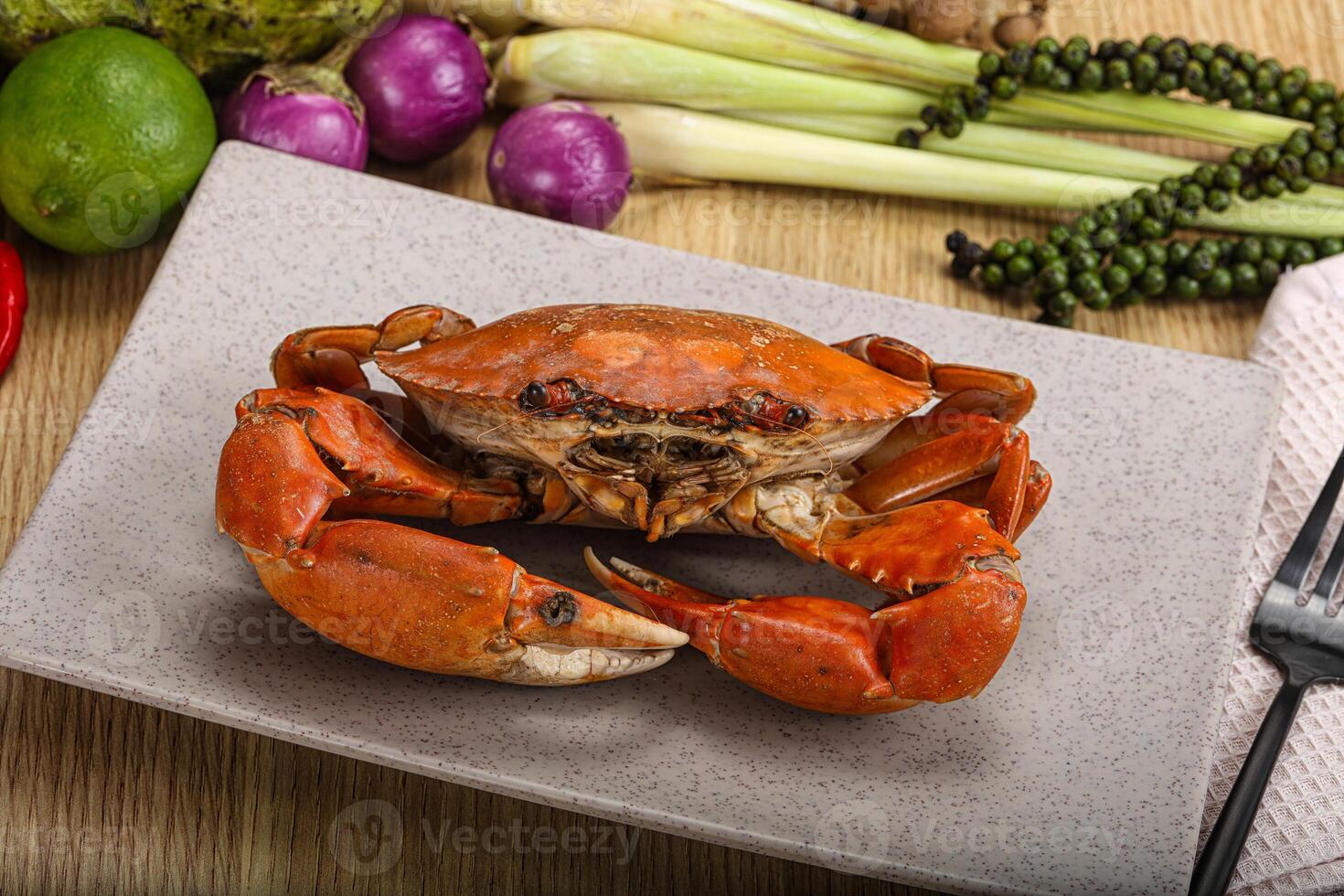 Delicous luxury steamed red crab photo