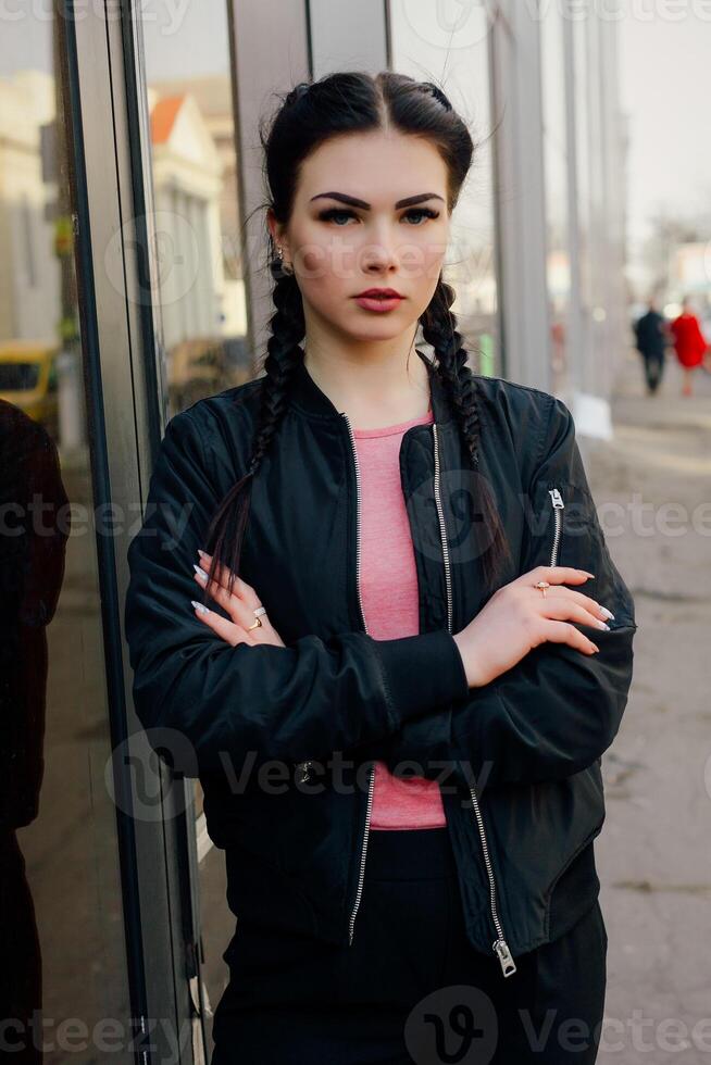 Fashion girl at the industrial zone photo