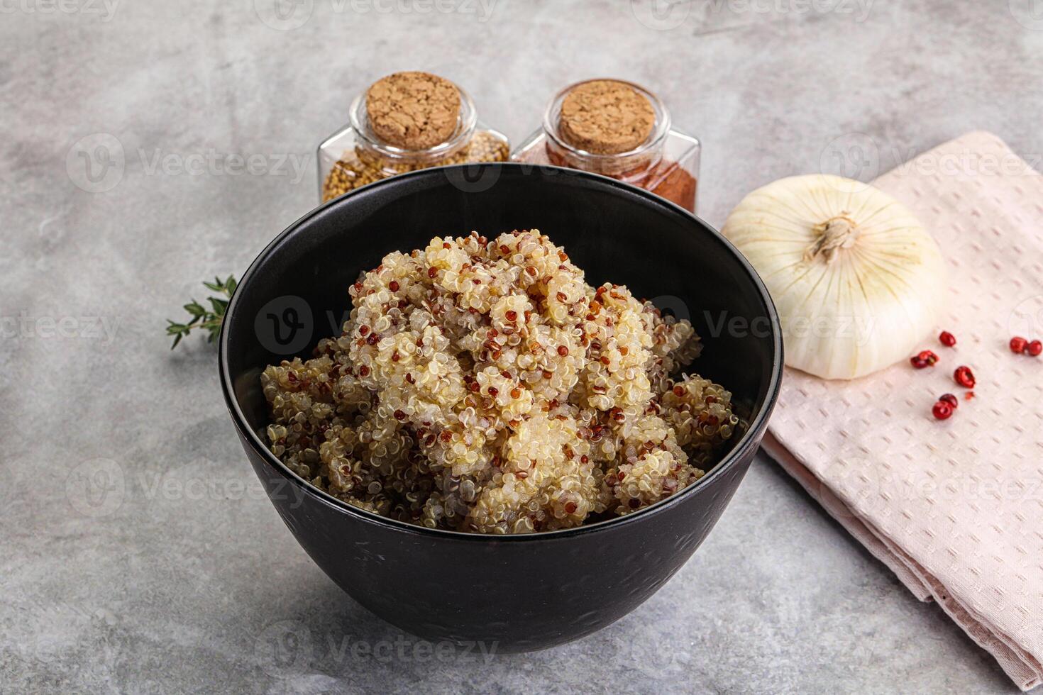 Vegan cuisine - boiled quinoa cereal photo