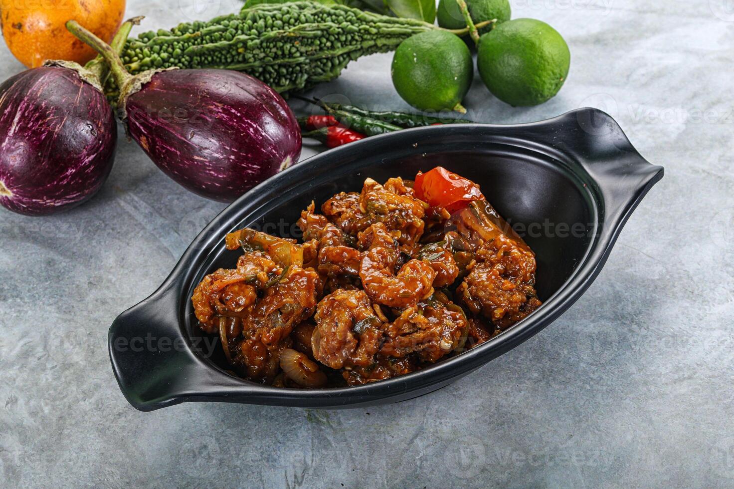 Asian cuisine - prawn in chili sauce photo