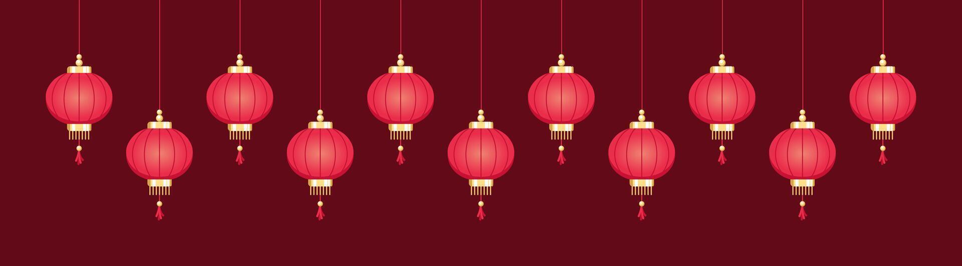 Hanging Chinese Lanterns Banner Border, Lunar New Year and Mid-Autumn Festival Graphic vector
