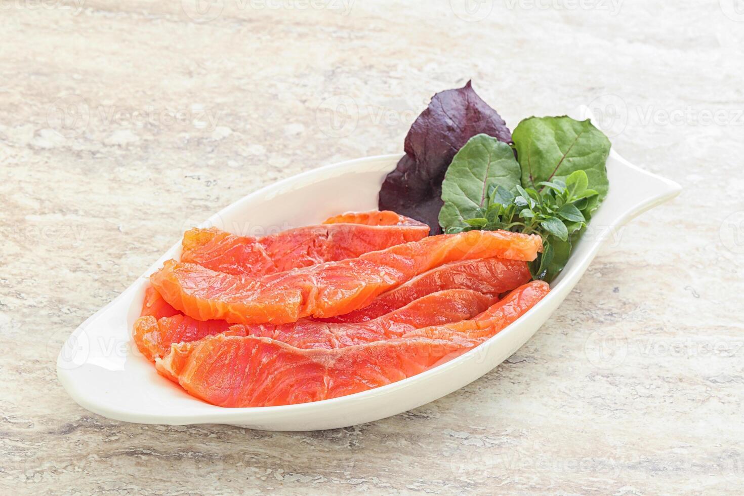 Sliced salmon fillet starter snack photo