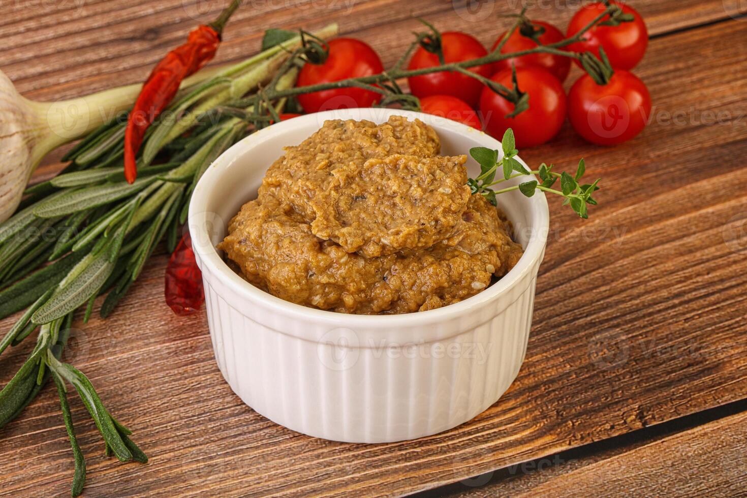 Jewish eggplant dip with oil photo