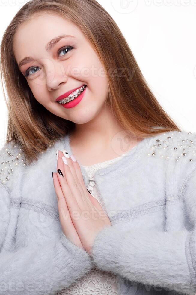 Healthy, beautiful smile, the child to the dentist.Portrait of a little girl photo