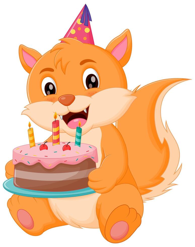 Cute Cat Cartoon Holding Birthday Cake Vector Illustration. Animal Nature Icon Concept Isolated Premium Vector