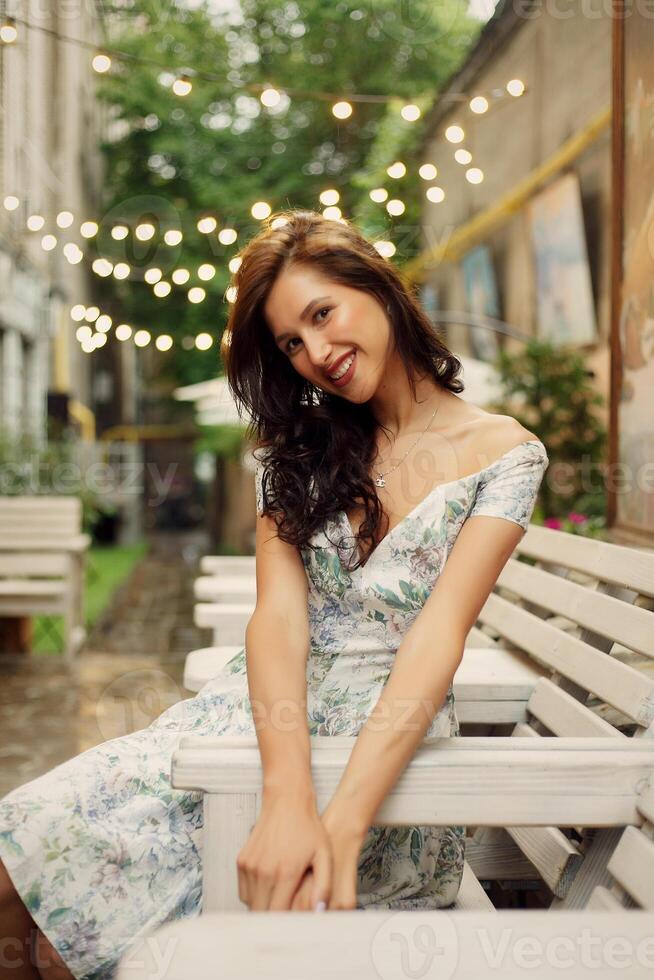 Beautiful lady in a restaurant photo