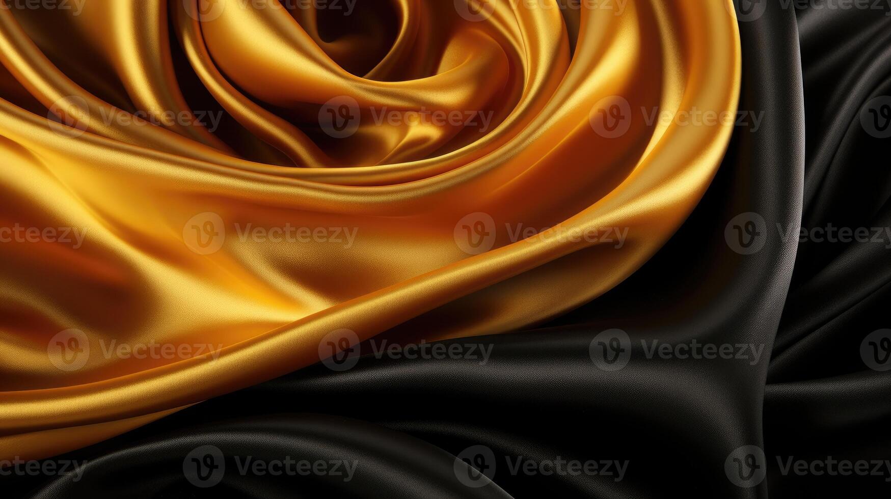 AI generated Contrast of Black and Gold Satin Fabric in Luxurious Swirl photo