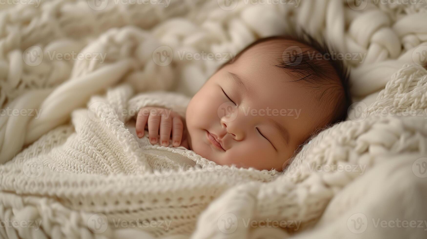 AI generated Peaceful Newborn Baby Sleeping Soundly in Soft Blanket. photo