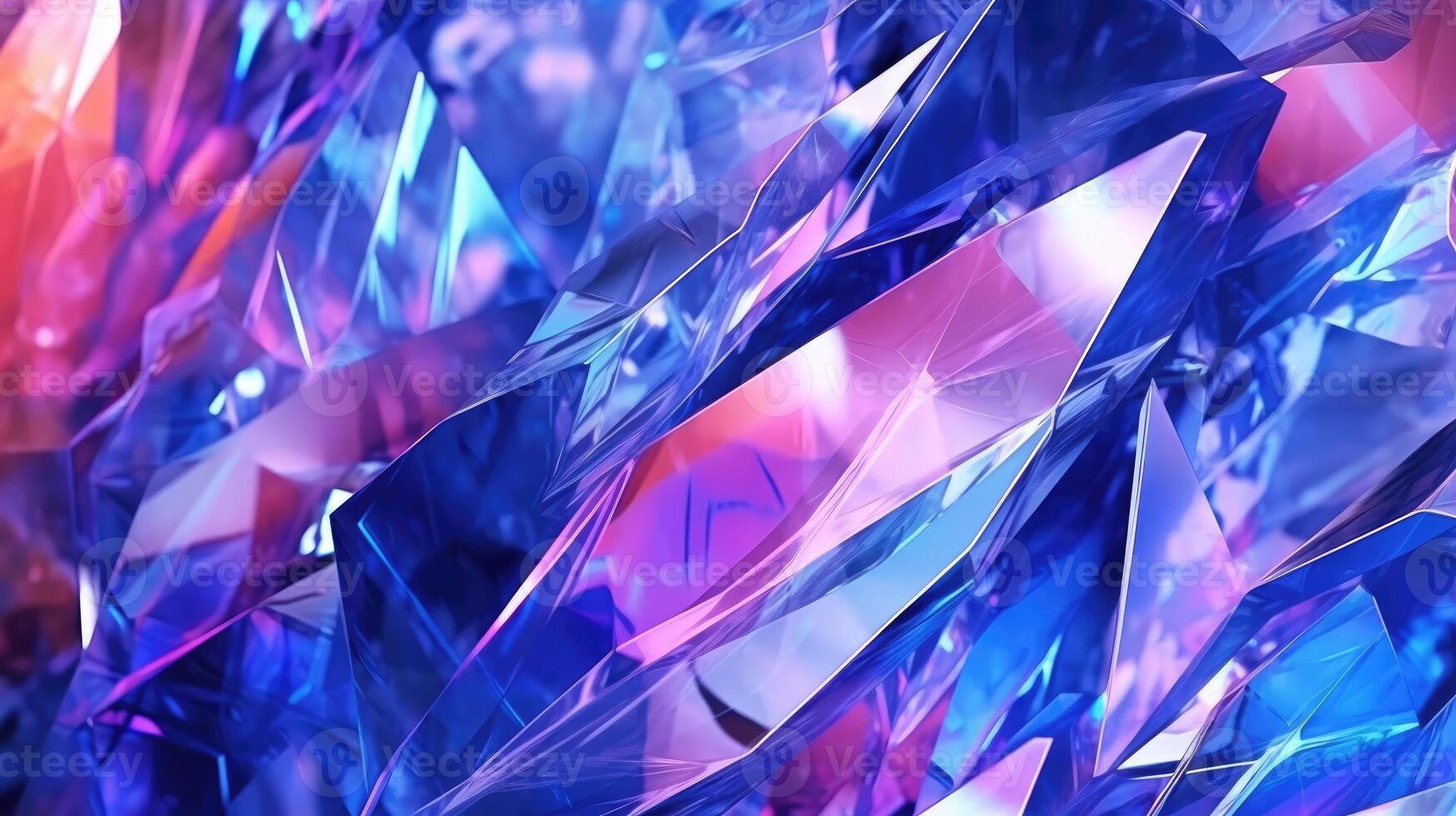 AI generated Iridescent Glass Shards Reflecting Neon Pink and Blue Hues. photo