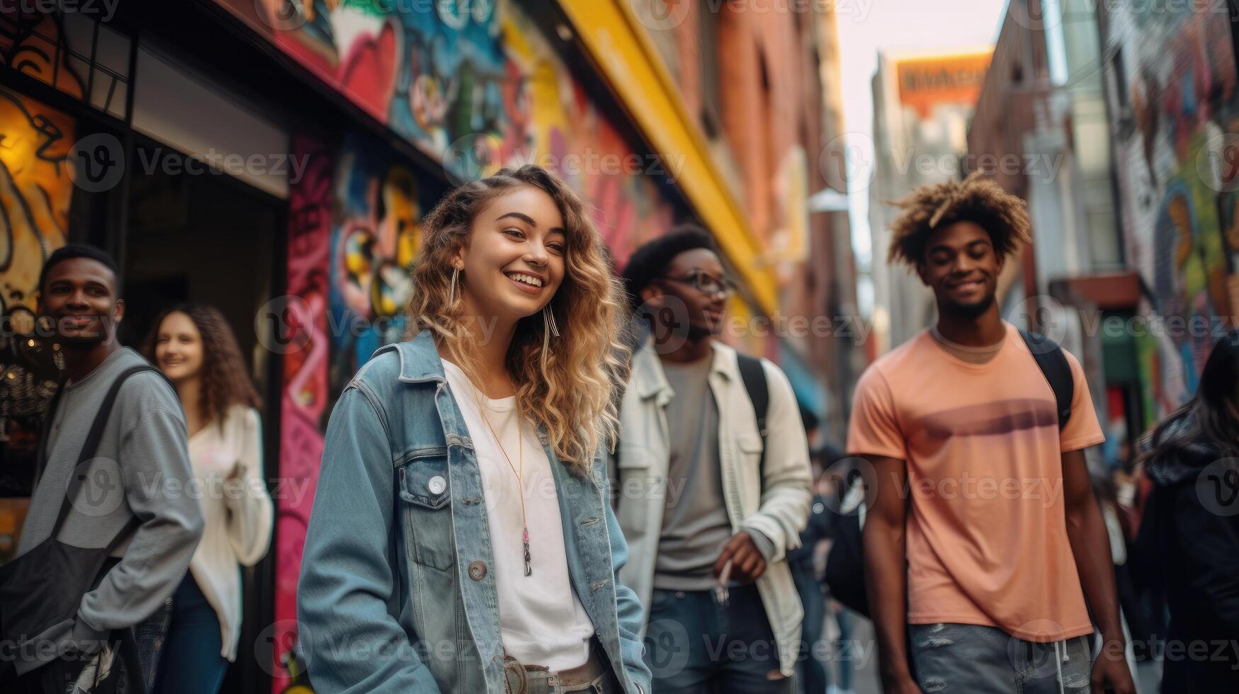 ai generado vibrante juventud abrazando calle estilo en urbano ajuste foto