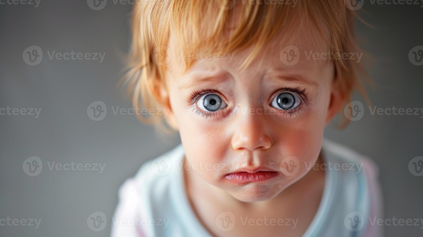 AI generated Young Child with Tears Crying Expressively Close-Up. photo