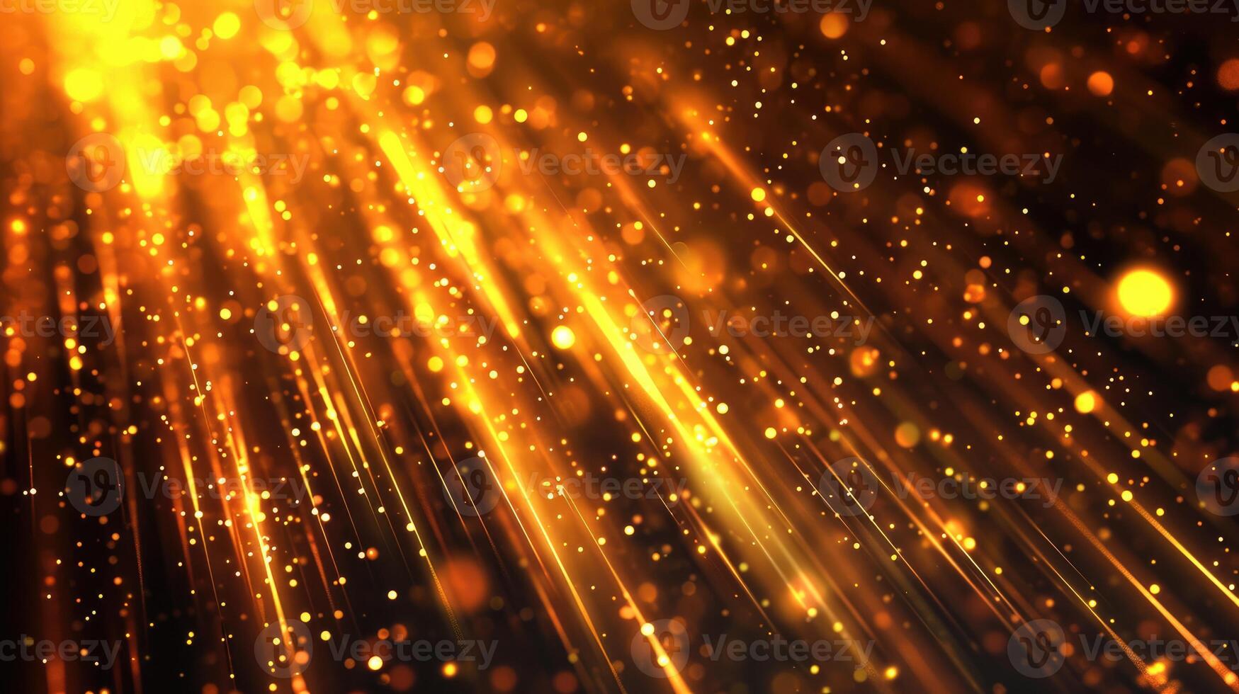 AI generated Golden Shimmering Bokeh Lights Abstract Festive Background. photo