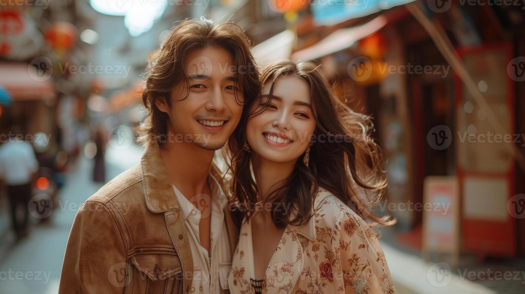 AI generated Stylish Asian Couple Close-Up in Refined Fashion. photo