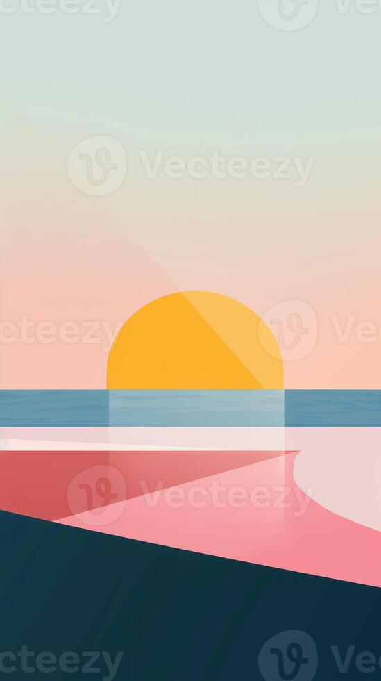 AI generated Serene Sunset, Minimalistic Ocean and Warm Pastels. Background for Instagram Story, Banner photo