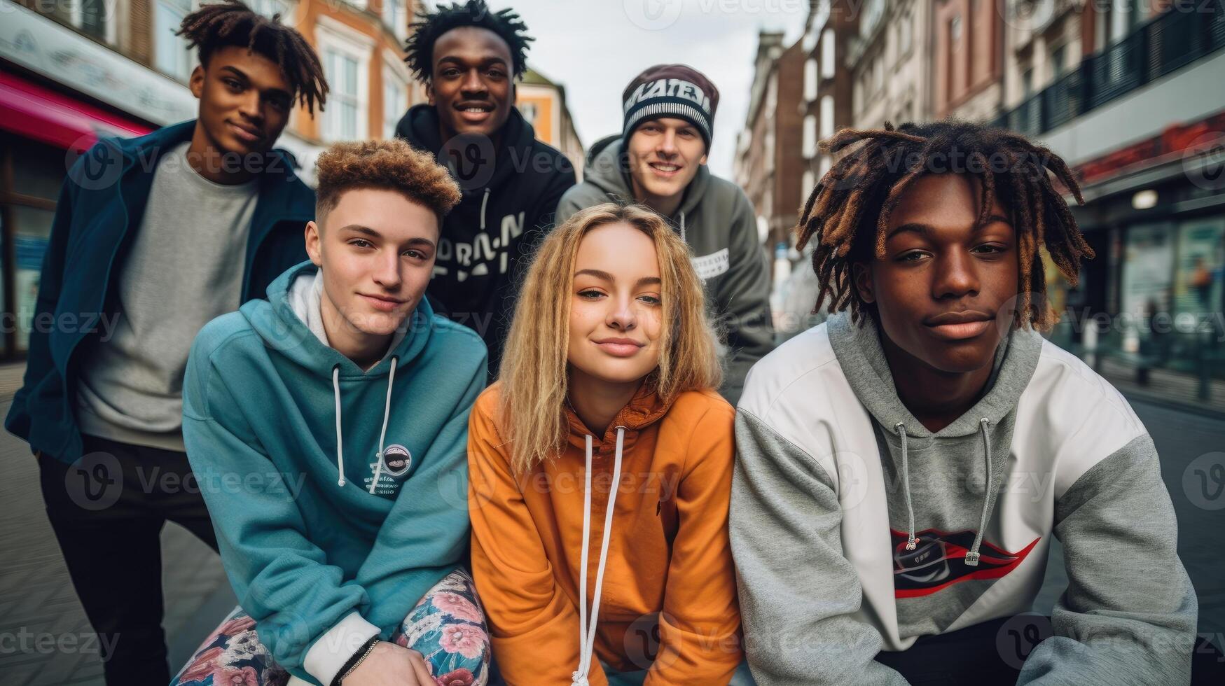 AI generated Vibrant Youth Embracing Street Style in Urban Setting photo