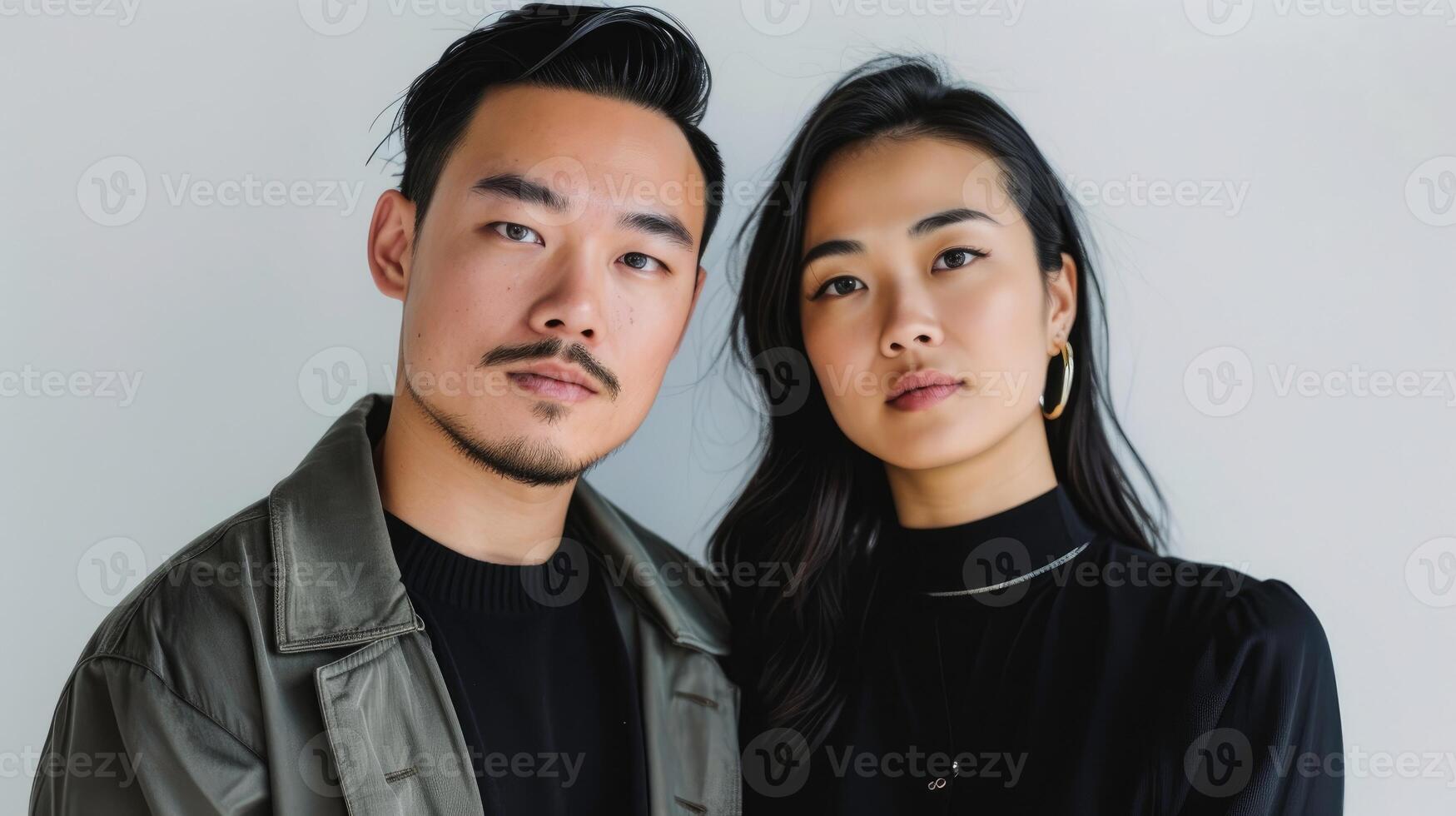 AI generated Fashionably Dressed Asian Couple in Minimalist Style. photo