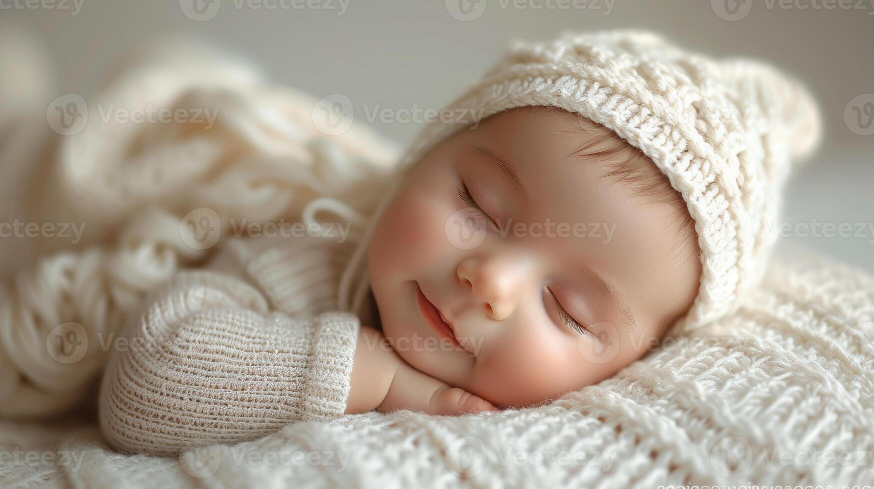 AI generated Peaceful Newborn Baby Sleeping Soundly in Soft Blanket. photo