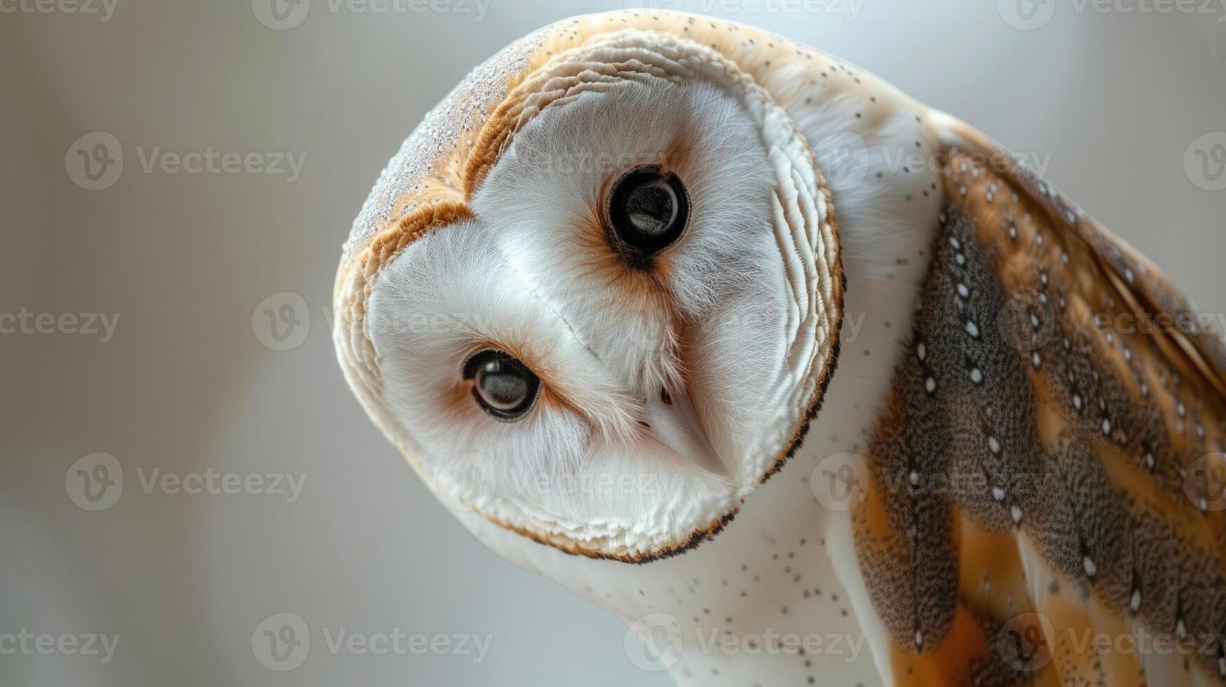 AI generated Barn Owl Tilting Head in Soft Focus Close-Up. photo