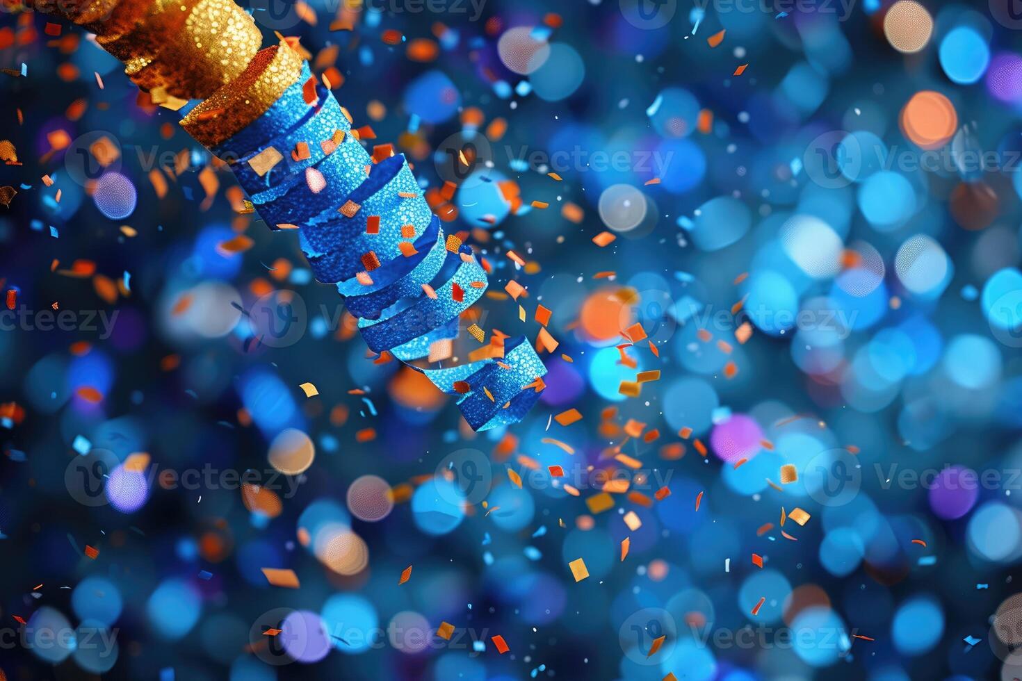 AI generated papers confetti falling in the bright blue sky professional photography background photo