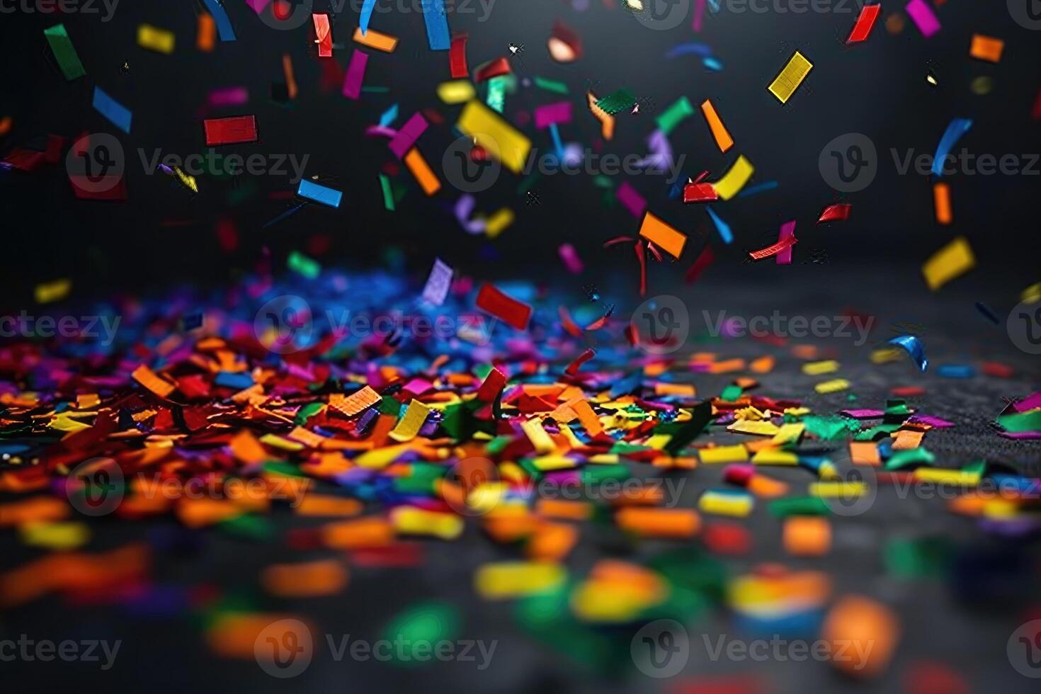 AI generated papers confetti falling in the bright blue sky professional photography background photo