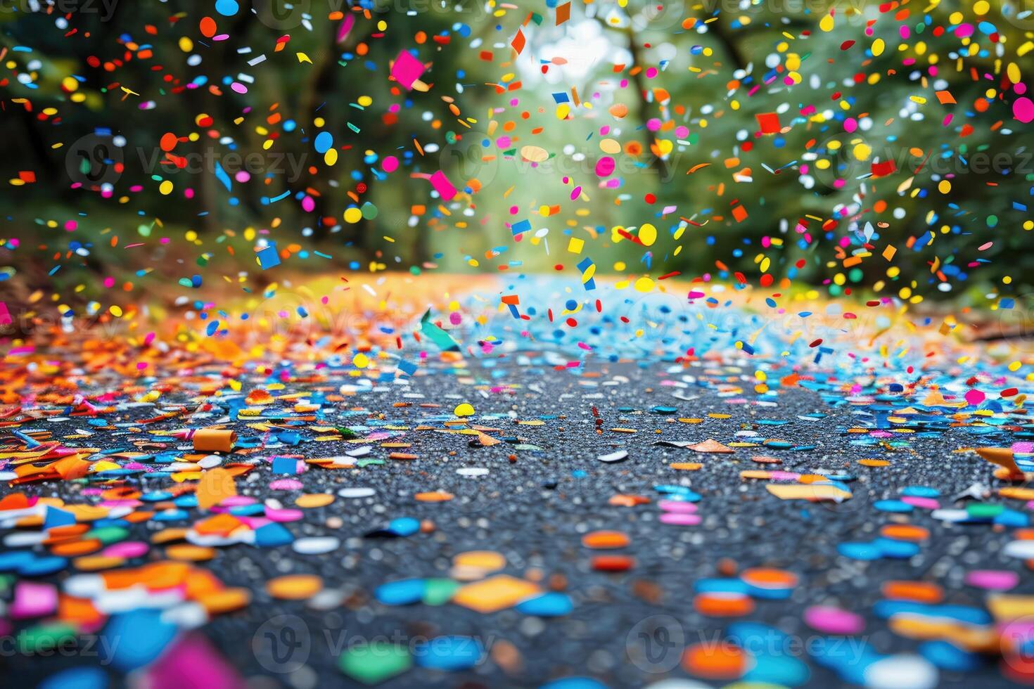 AI generated papers confetti falling in the bright blue sky professional photography background photo