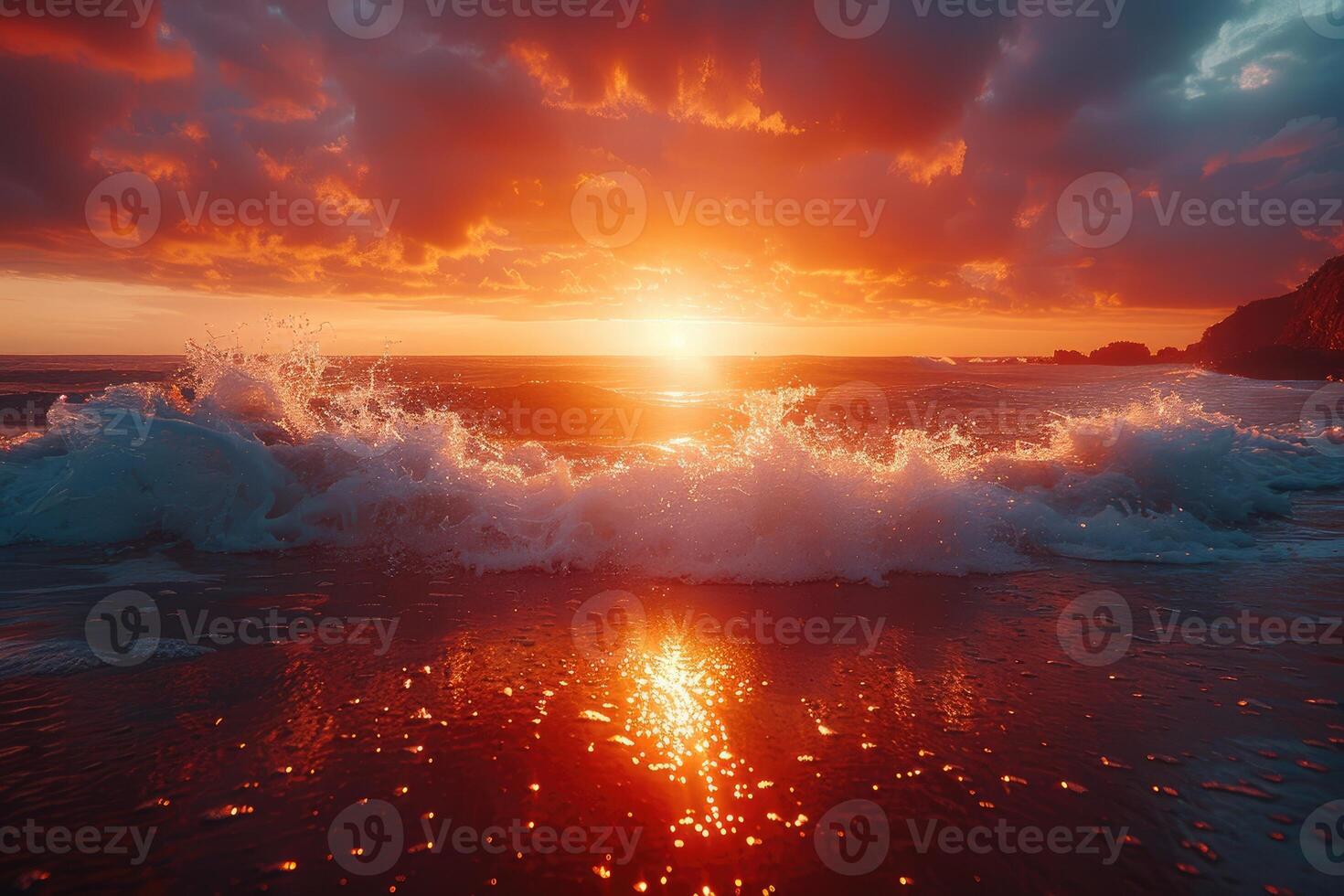 AI generated beautiful tropical sunset on ocean beach professional photography photo