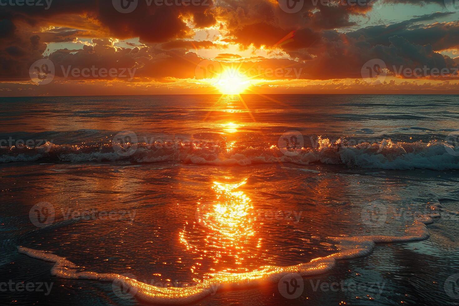 AI generated beautiful tropical sunset on ocean beach professional photography photo