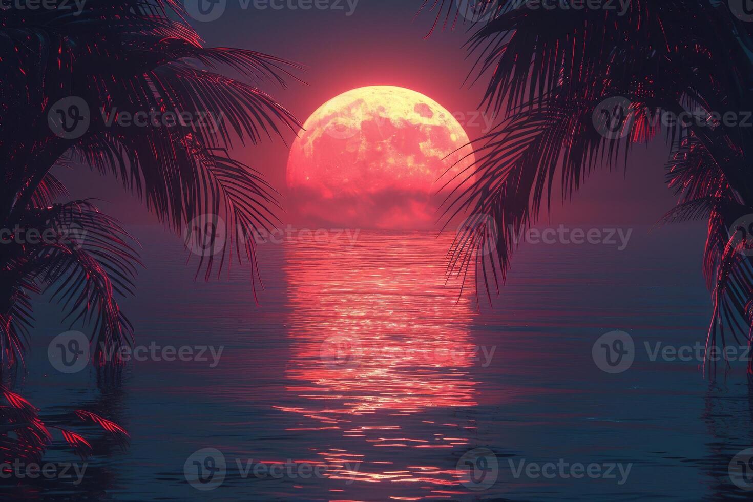 AI generated beautiful tropical sunset on ocean beach professional photography photo