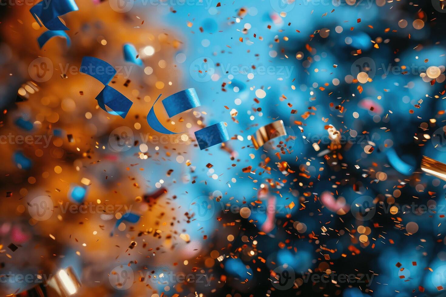 AI generated papers confetti falling in the bright blue sky professional photography background photo