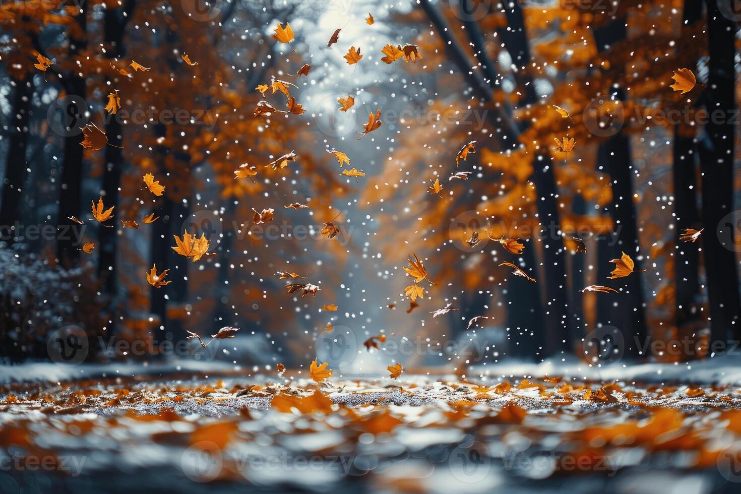 ai generado pétalo flores papel picado que cae desde un brillante azul cielo en un otoño o primavera profesional fotografía foto