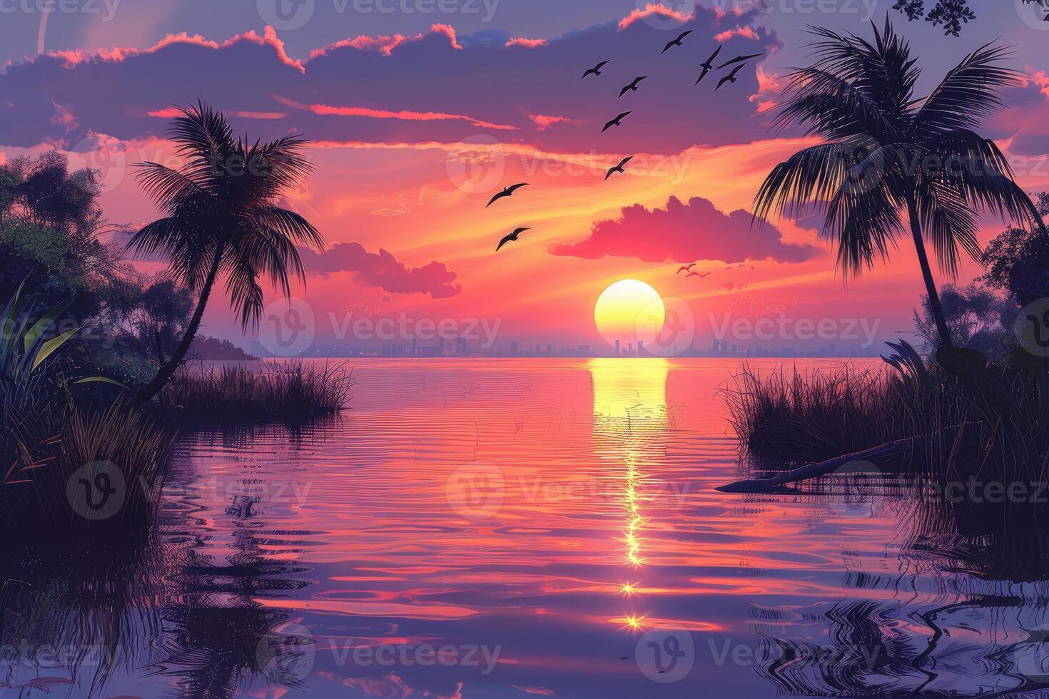 AI generated beautiful tropical sunset on ocean beach professional photography photo