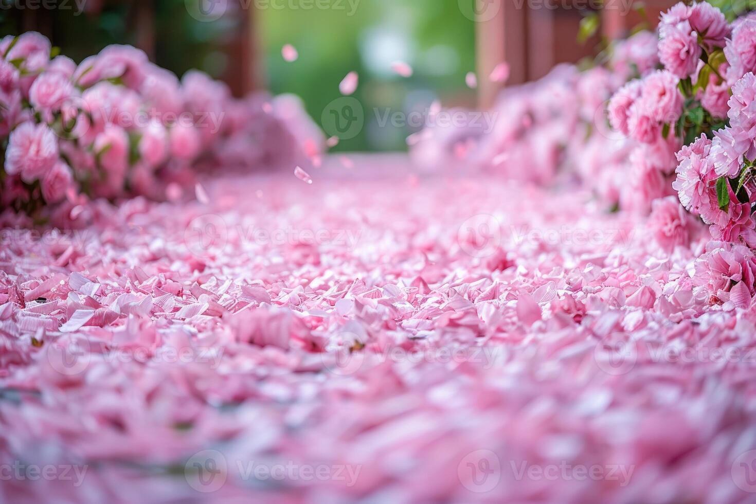 AI generated petal flowers confetti falling from a bright blue sky on an autumn or spring professional photography photo