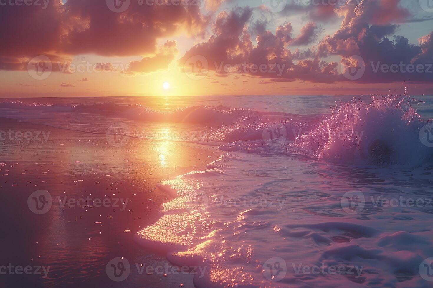 AI generated beautiful tropical sunset on ocean beach professional photography photo