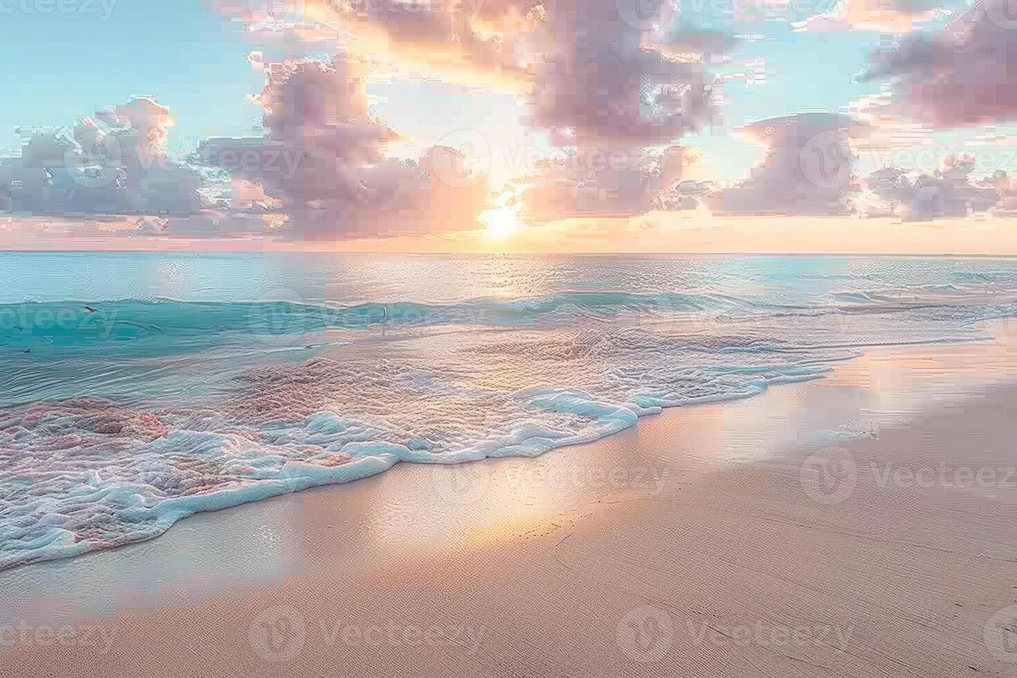 AI generated beautiful tropical sunset on ocean beach professional photography photo