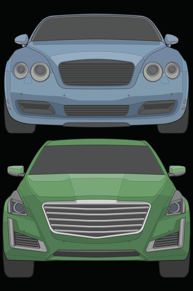 conjunto de frente ver vector ilustración de aislado realce color coche en negro fondo, vehículo en un plano dibujos animados estilo.