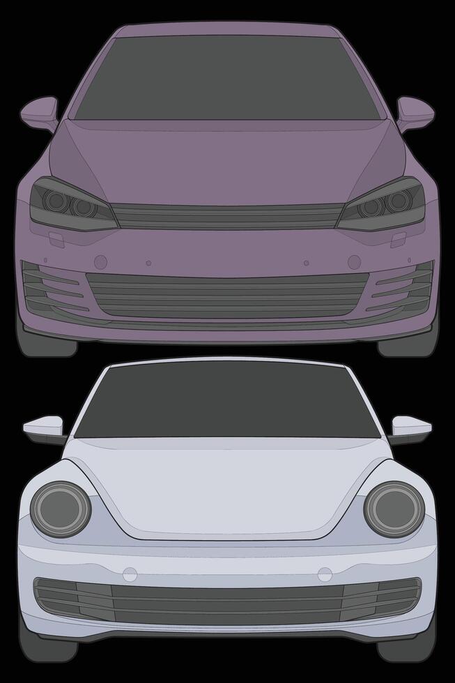 Set of front view Vector Illustration of Isolated highlight  color car on black background, Vehicle in a Flat Cartoon Style.