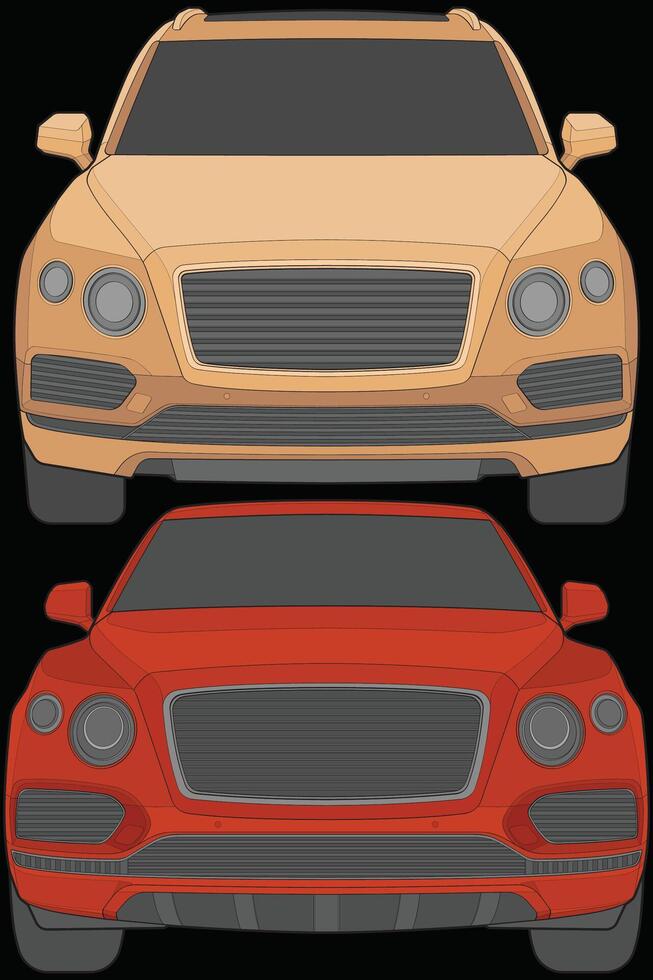 Set of front view Vector Illustration of Isolated highlight  color car on black background, Vehicle in a Flat Cartoon Style.