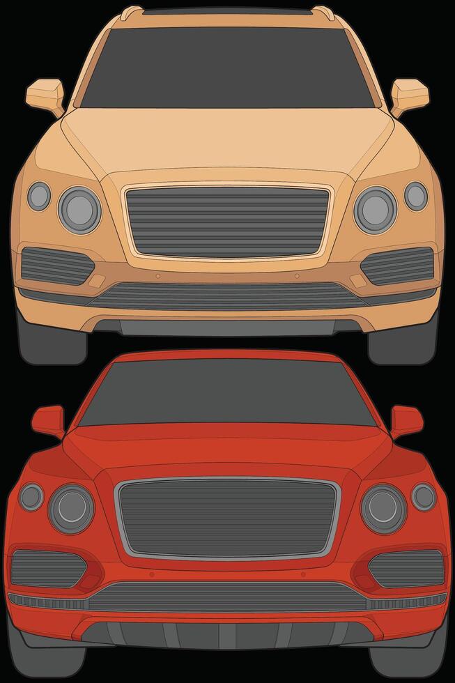 Set of front view Vector Illustration of Isolated highlight  color car on black background, Vehicle in a Flat Cartoon Style.