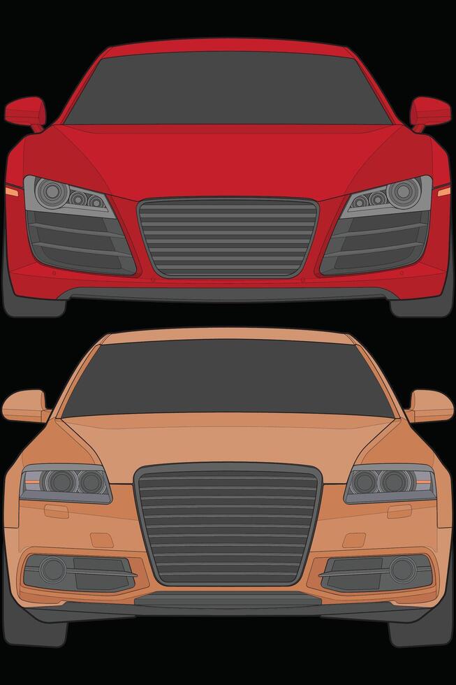 conjunto de frente ver vector ilustración de aislado realce color coche en negro fondo, vehículo en un plano dibujos animados estilo.