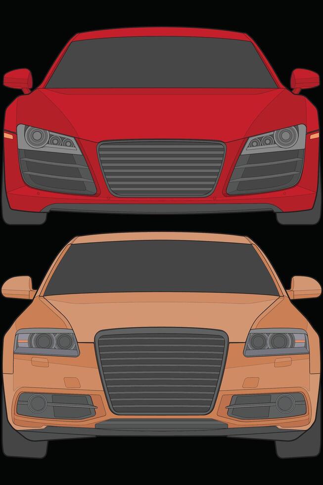 Set of front view Vector Illustration of Isolated highlight  color car on black background, Vehicle in a Flat Cartoon Style.