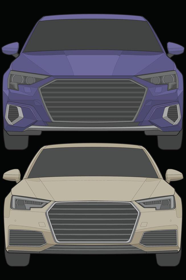 Set of front view Vector Illustration of Isolated highlight  color car on black background, Vehicle in a Flat Cartoon Style.