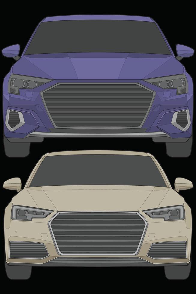 Set of front view Vector Illustration of Isolated highlight  color car on black background, Vehicle in a Flat Cartoon Style.