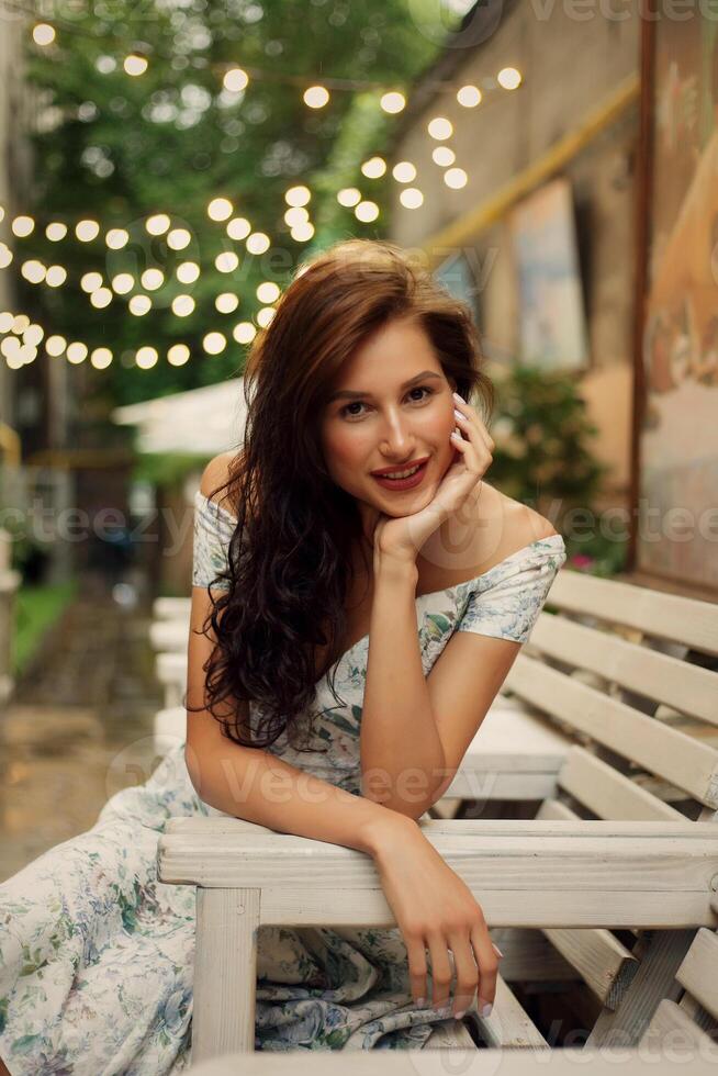 Beautiful lady in a restaurant photo